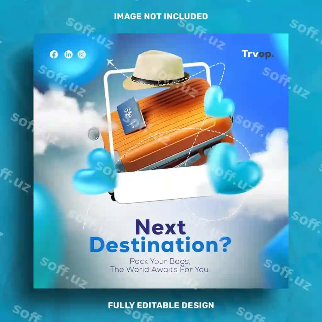 Markazga sayohat ijtimoiy media post dizayni shabloni | Destination travel social media post design template
