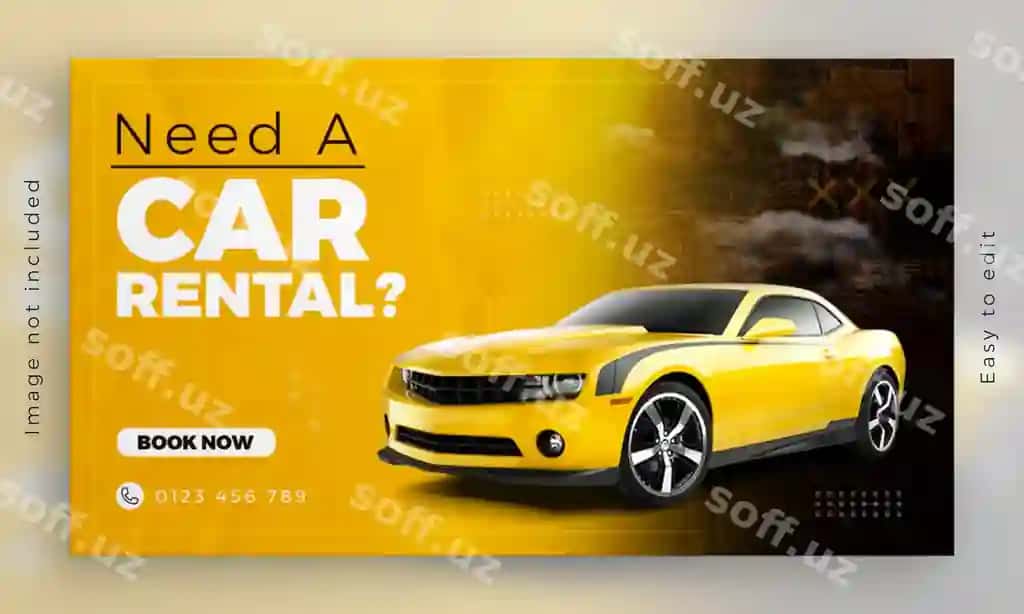 Avtomobil ijarasi reklama veb baner va zamonaviy ijtimoiy tarmoqlar banerini sotadi | Car rental sells promotional web banner modern social media cover
