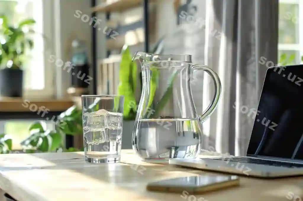 Suvo filtr pich stakan noutbuk oshxona stol | Water filter pitcher glass laptop kitchen table