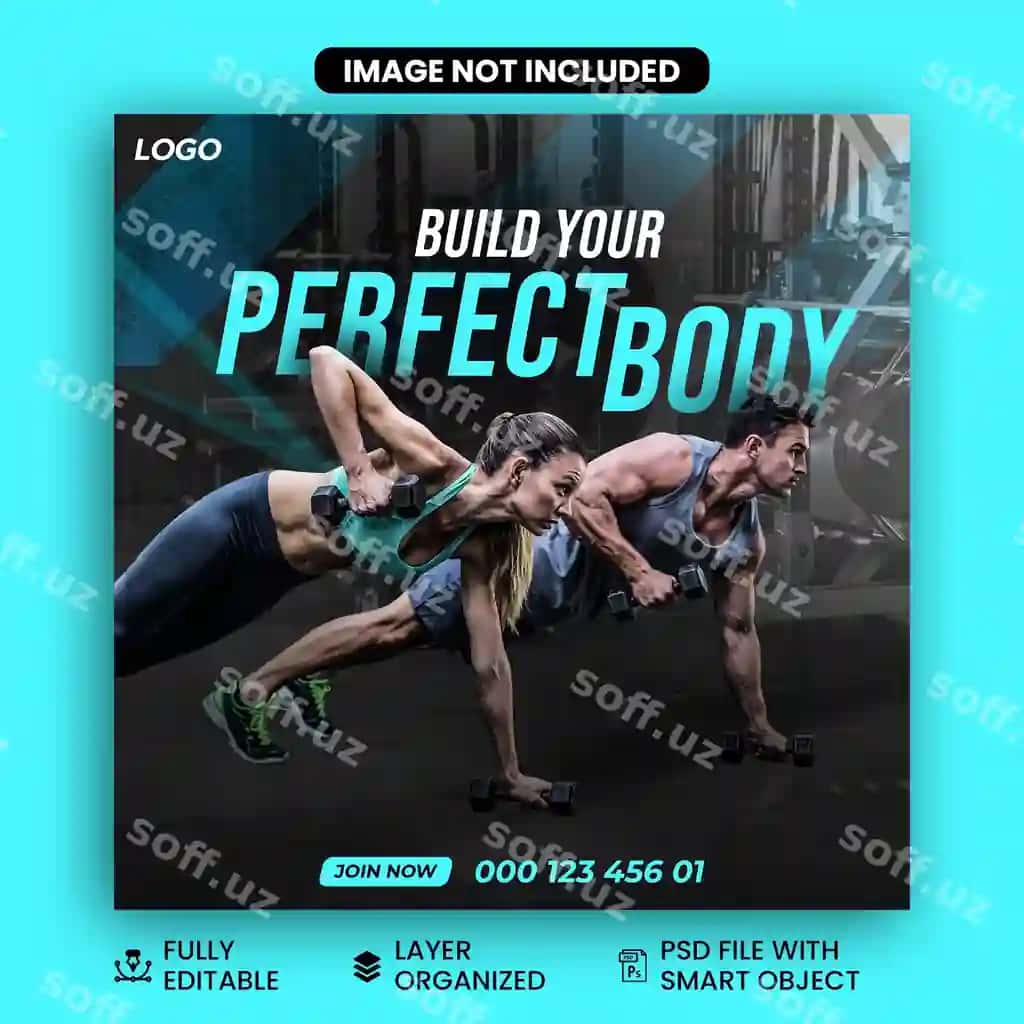 Jamoat salomatlikchi sosial media banner shabloni | Gym fitness social media banner template
