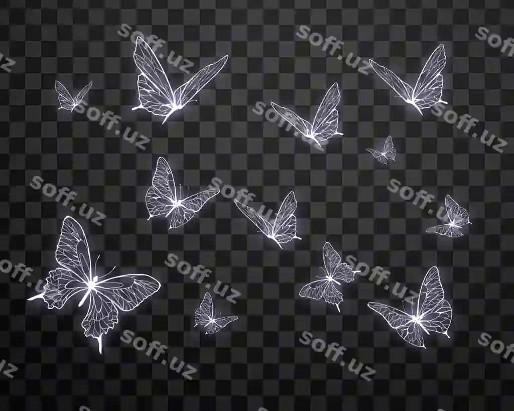 Abstrakt qorong'i fonda mashinalar, hasharotlar, yorqinlashuvchi yorqinlik va yorqinlashish. | Abstract dark background with butterflies insects glow light shine