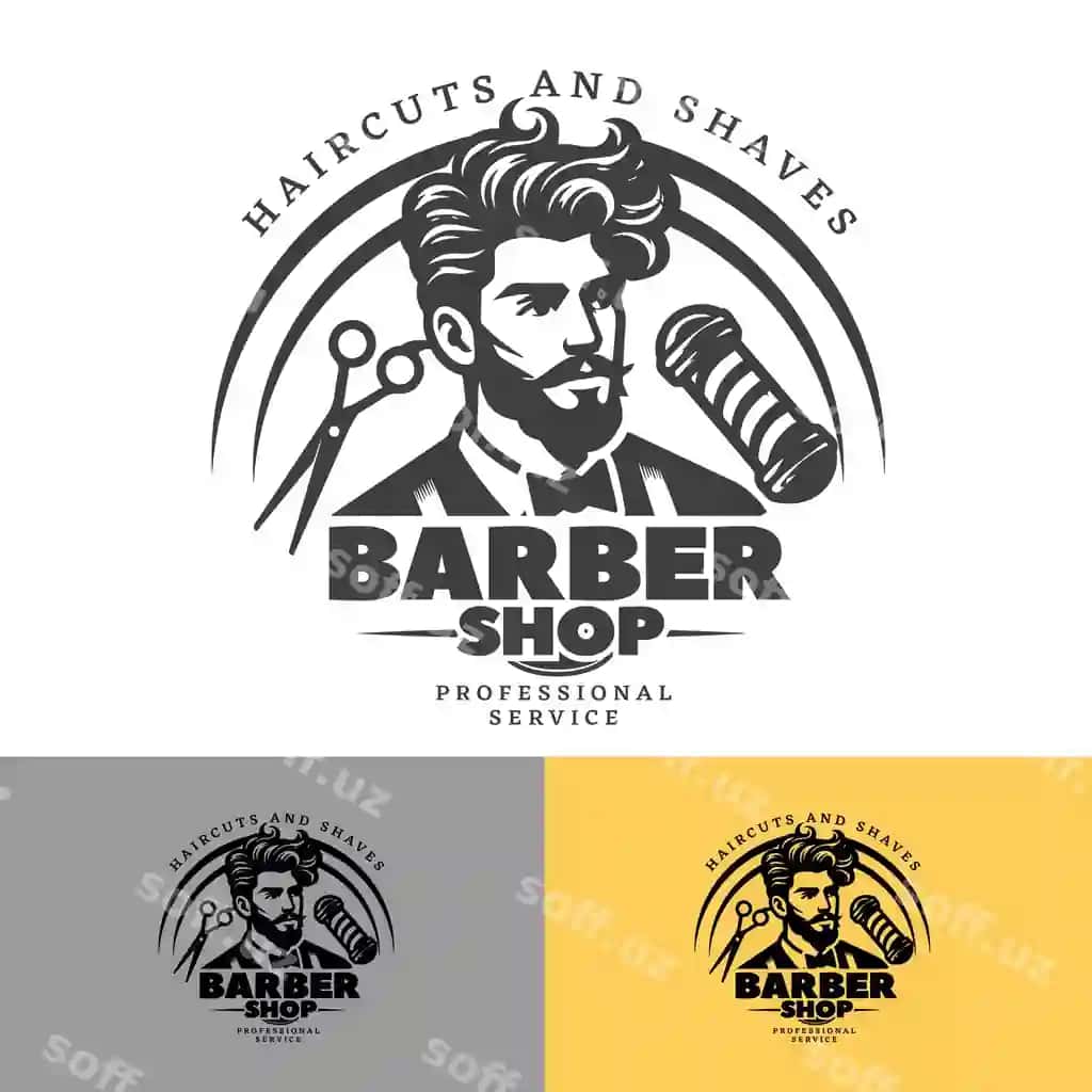 Barbier salon logotipi sochli erkak | Barber shop logo man with beard