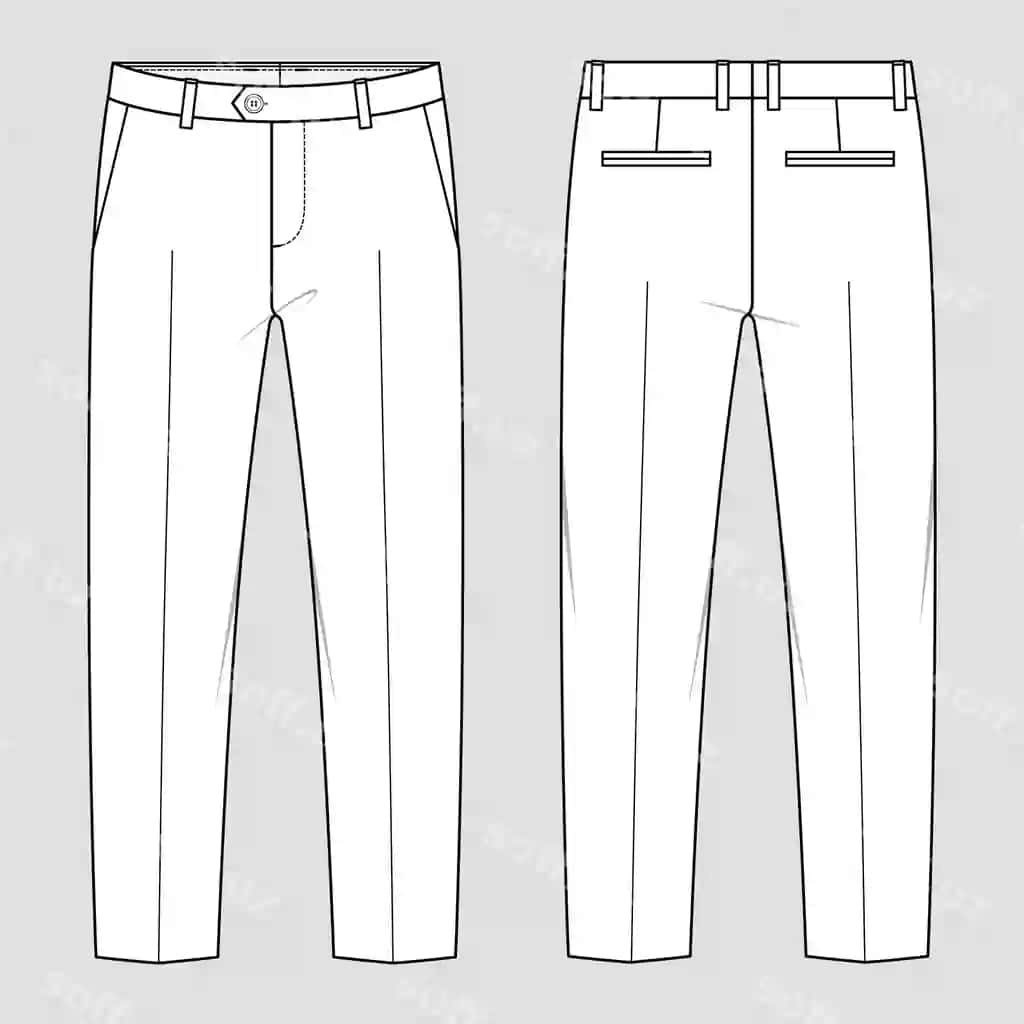 Erkaklar ofis kiyimlari suit shuftanlari vektor texnik chizma model shabloni | Suit trousers men s office wear vector technical sketch mockup template