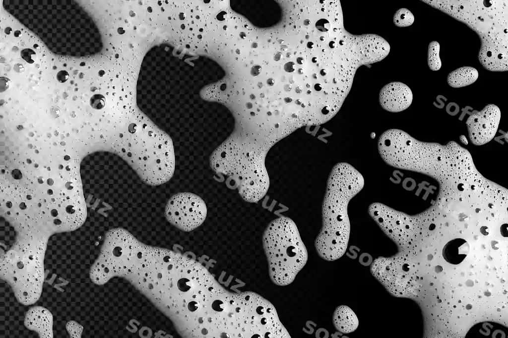 Yaxlitlangan pufaklangan pufaklar qora yuza | Close up foamy bubbles black surface