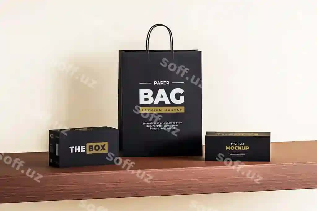 Qog'oz sumka model qutisi qora xarid | Paper bag mockup box black shopping