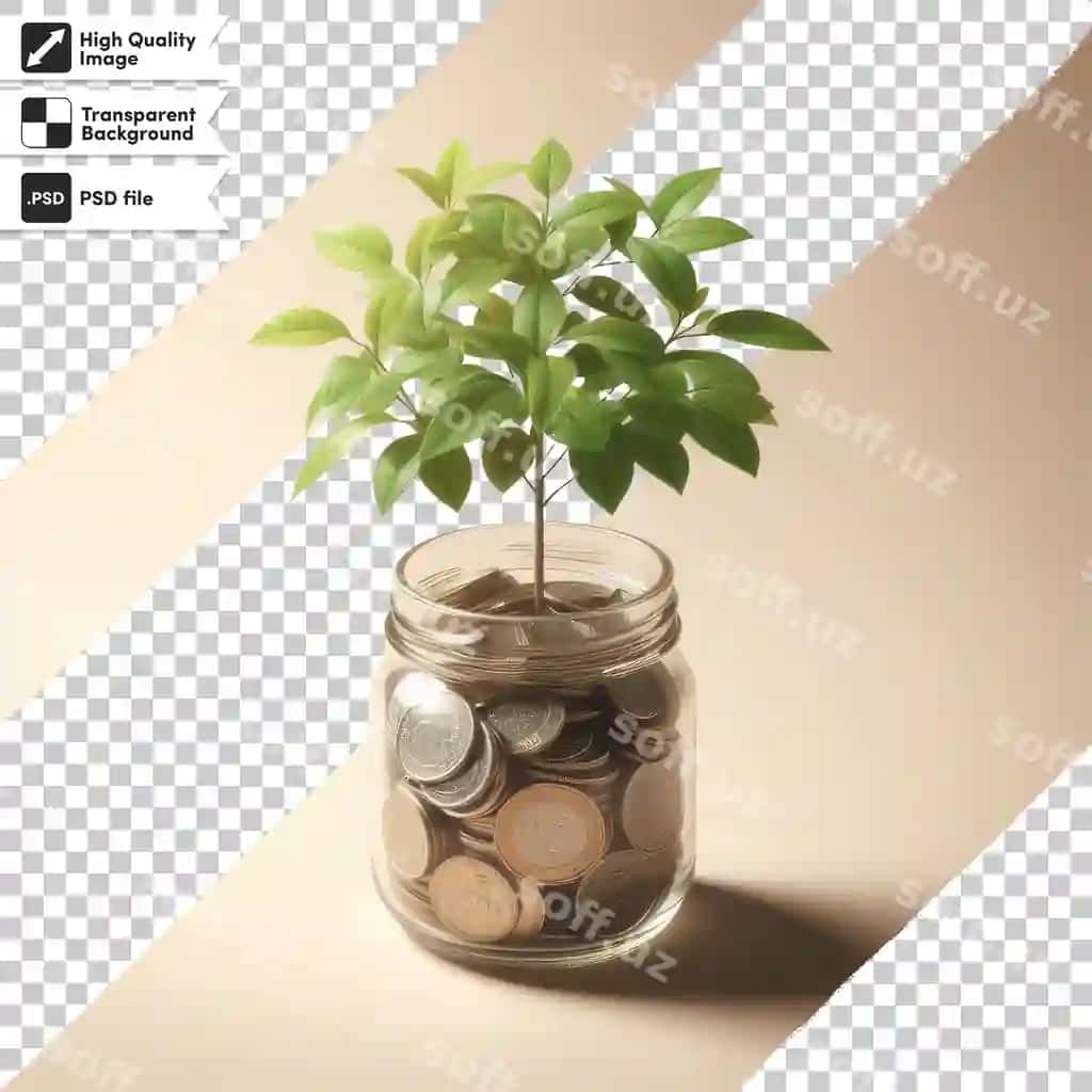 Shaffof fonda tangalar qozig'idan o'sadigan Psd o'simlik jadvali | Psd plant growing from pile coins table transparent background
