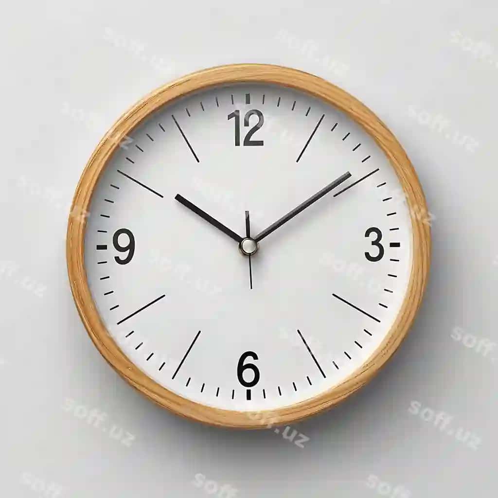 Oddiy devor soati yog'och ramkali aniq oq yuzli | Simple wall clock with wooden frame clear white face
