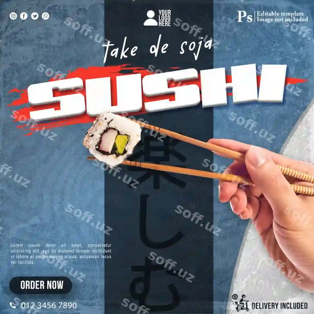 Chopstics sushi menyu ijtimoiy media shabloni restoranlar | Chopsticks sushi menu social media template restaurants