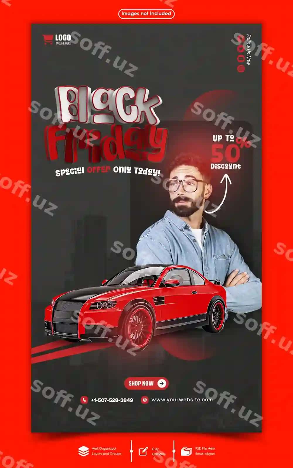 Black Friday aktsiyasi Instagram Facebook hikoya baner shabloni | Black friday sale instagram facebook story banner template