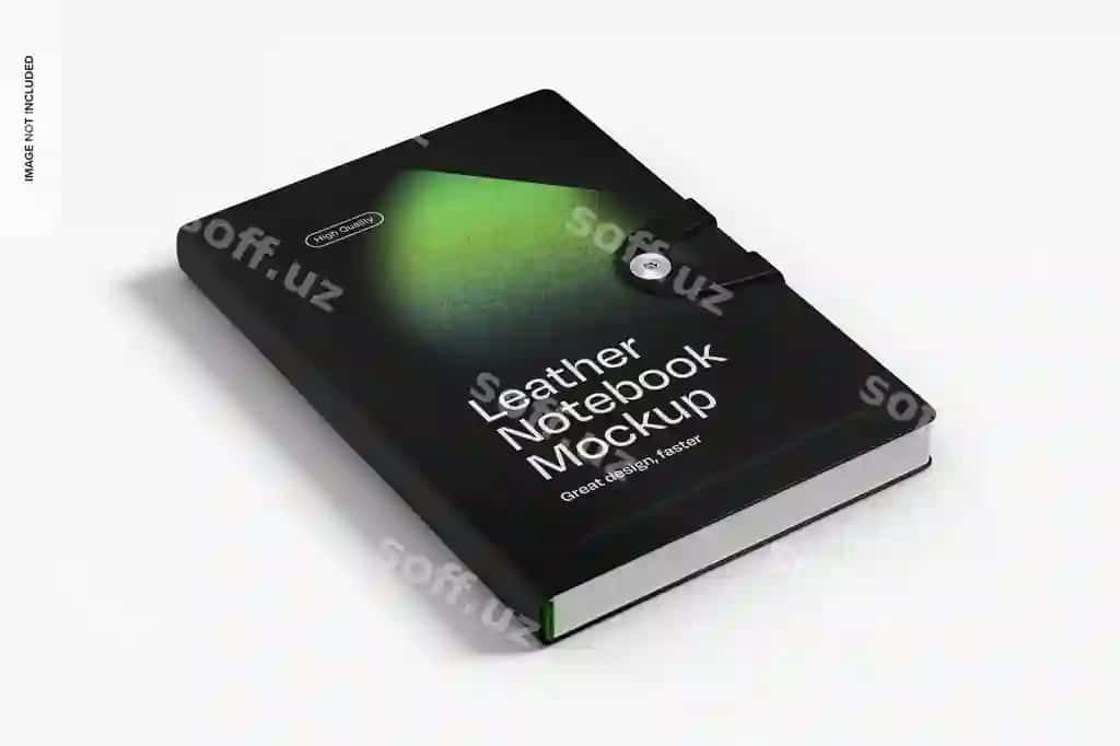 To'g'ri to'rtburchak choy daftar namuna perspektivasi | Rectangular leather notebook mockup perspective