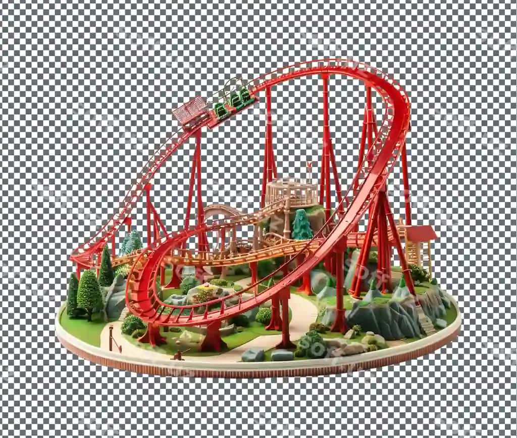 Ajoyib miniatyura roller coaster izolyatsiya qilingan shaffof fon | Magnificent miniature roller coaster isolated transparent background