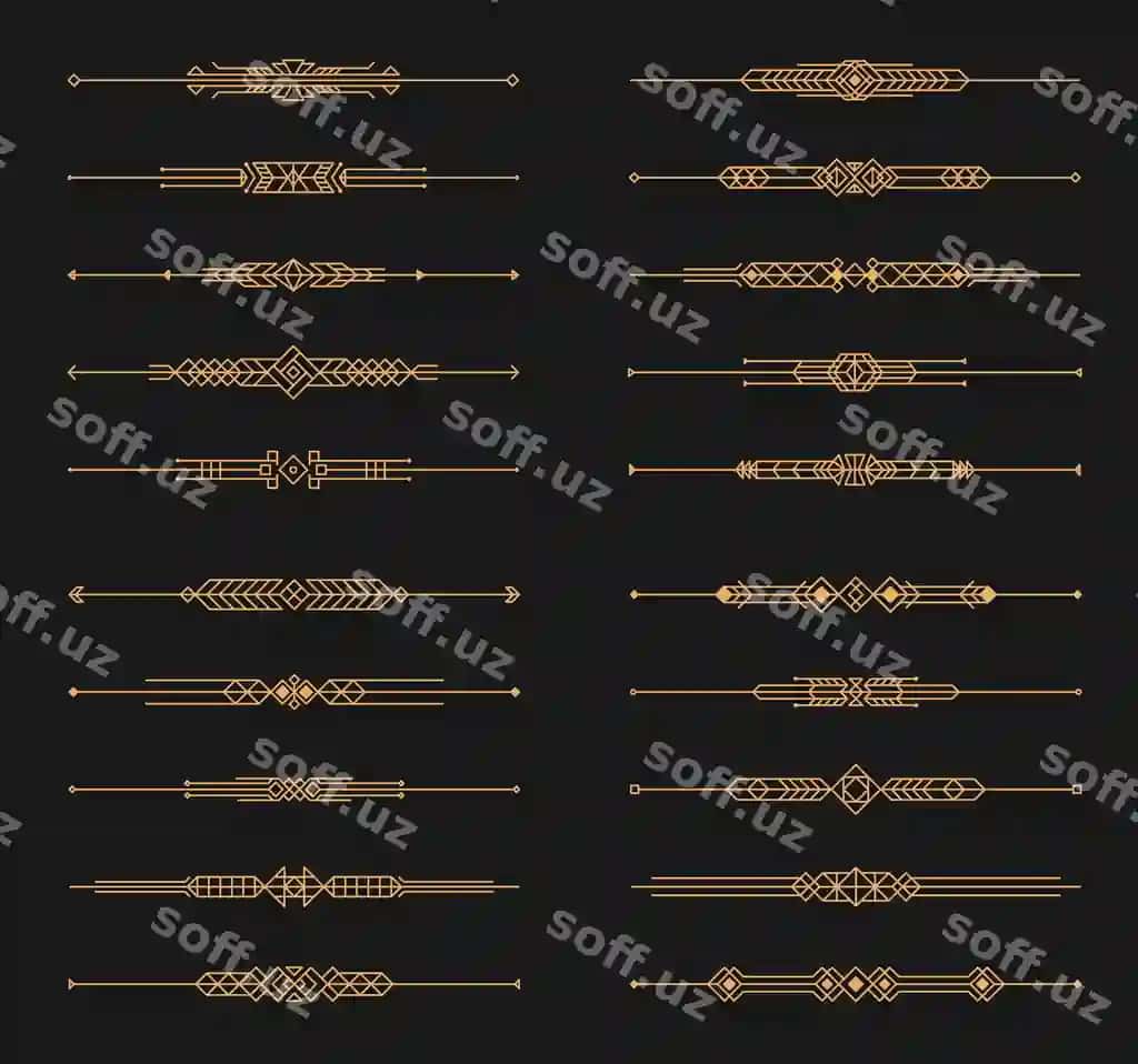 Oltin art deco ajratgichlar menyu chegara ramkalar komplekti | Golden art deco dividers menu border frames set