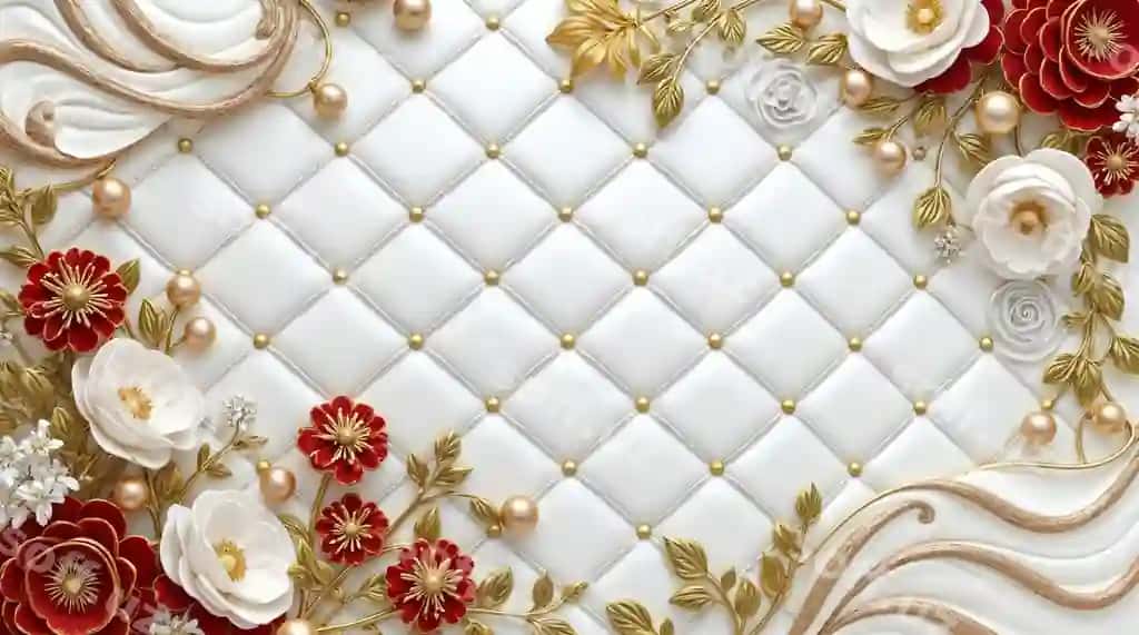 Etnik gulli dekor qalamka teksturasi oltin aktsentlar | Elegant floral arrangement with quilted texture gold accents