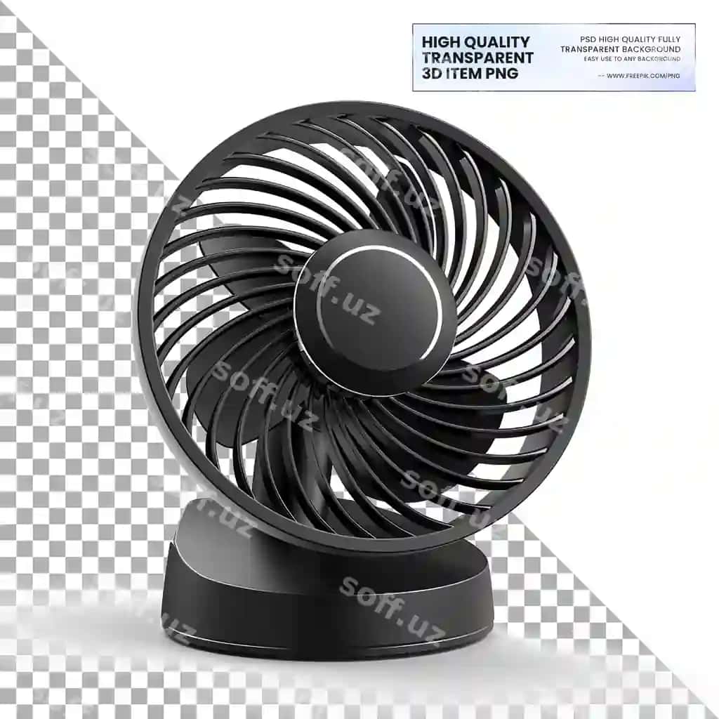 Qora-oq ventilyator oq fon bilan yuqori tezlikni aytgan | Black white fan with white background that says high speed