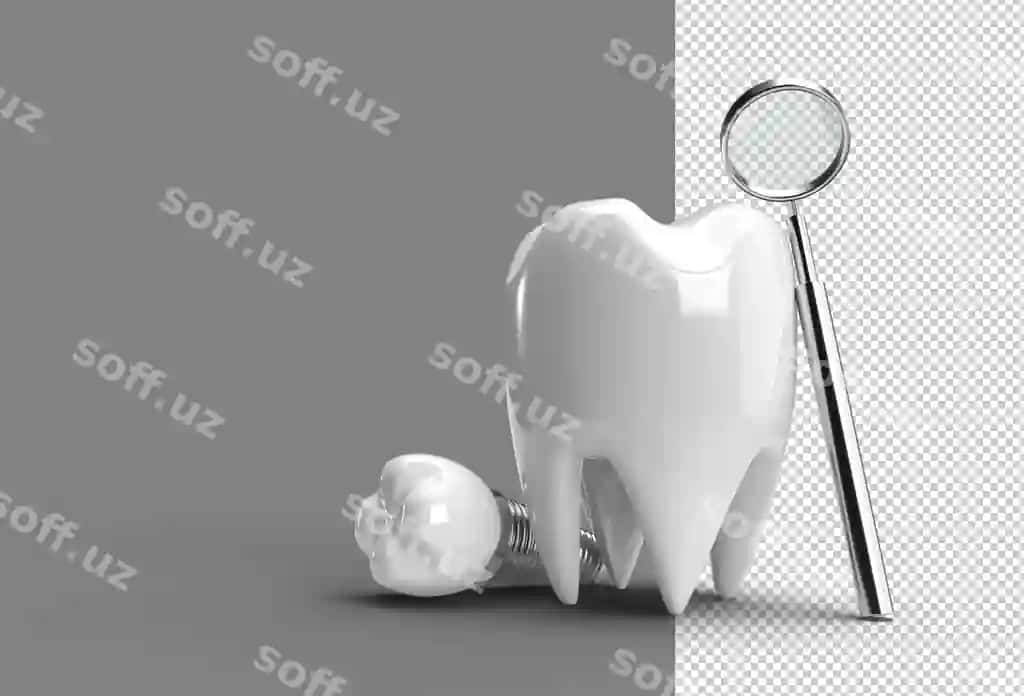 Tish joylashlari jarrohligi kontseptsiyasi 3D render shaffof PSD fayl | Dental implants surgery concept 3d rendering transparent psd file