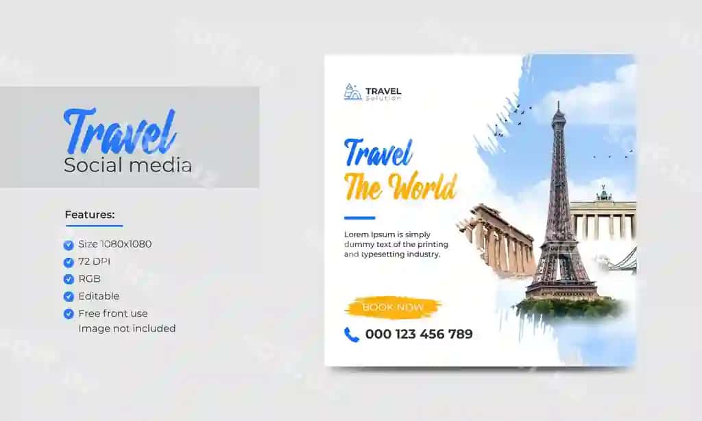 Sayohat ijtimoiy media post shabloni turizm maydoni marketing reklama banneri | Travel social media post template tourism square marketing ads banner