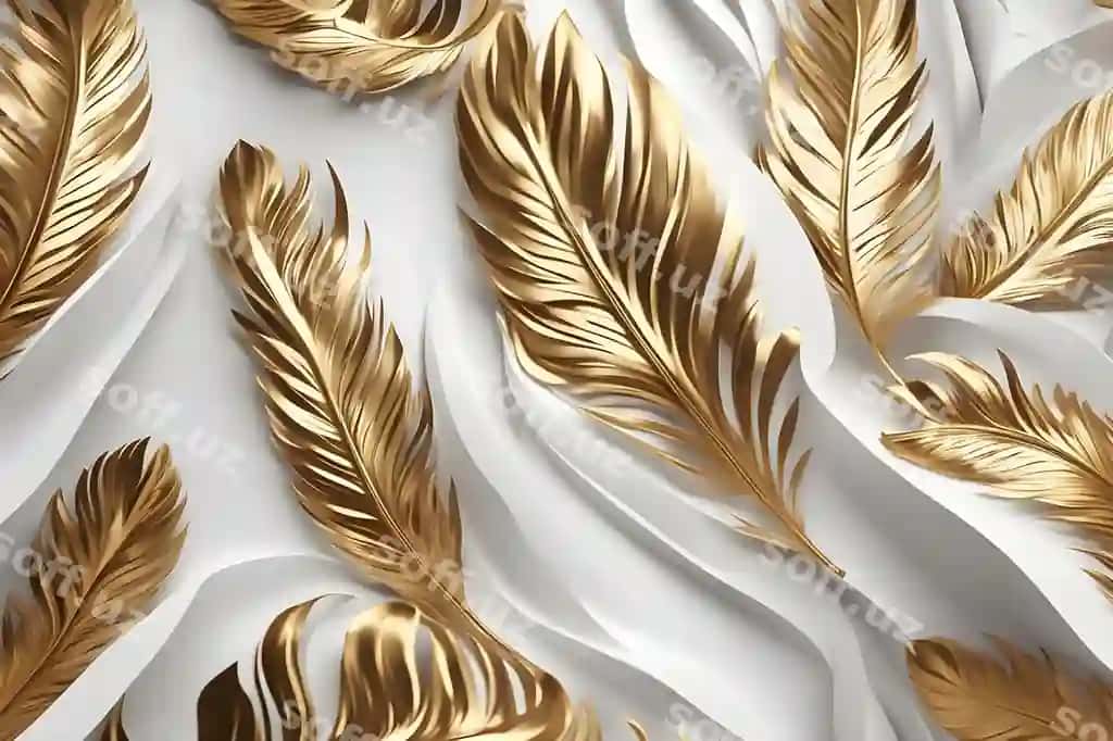 Orqa fon illustratsiyasi oq oltin tuya | Background illustration feather white gold