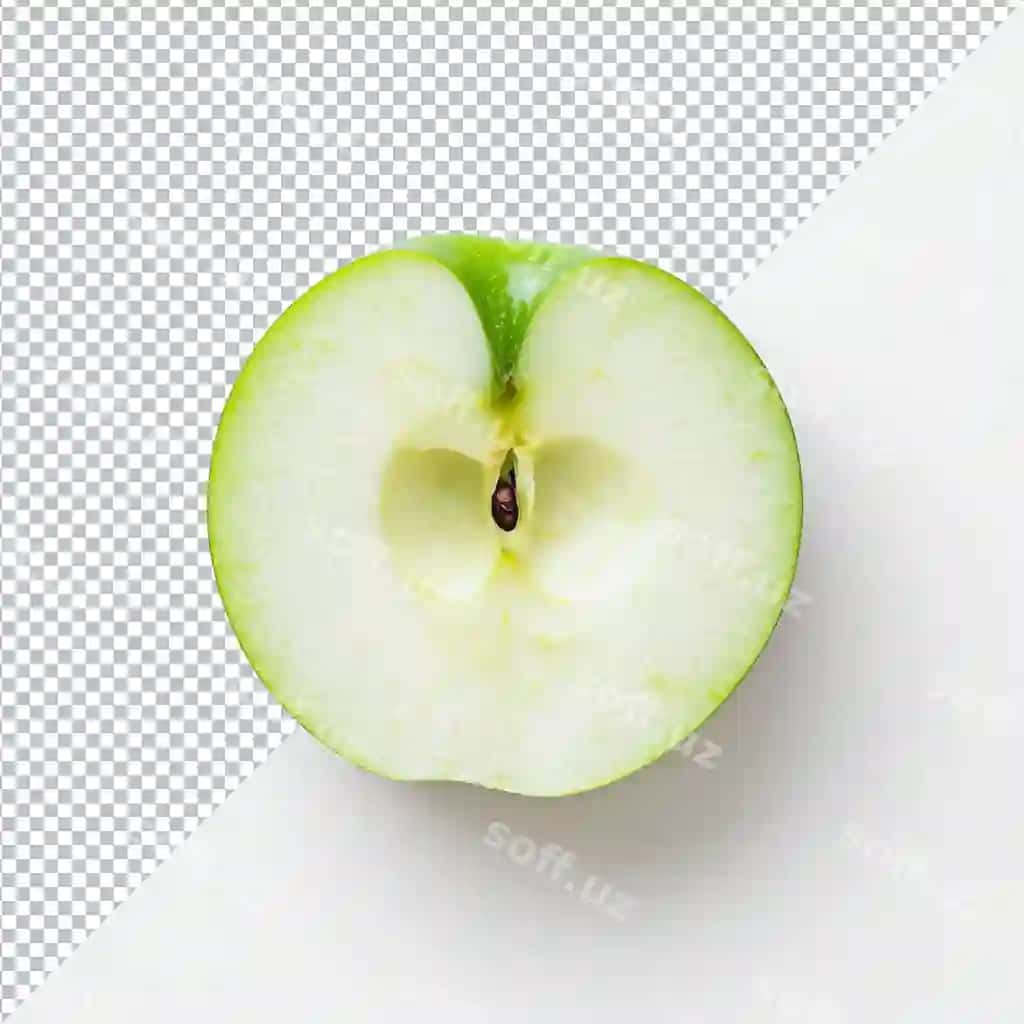 Yangi kesilgan yashil olma tozalangan shaffoffonda joylashgan | Freshly sliced green apple resting clean transparent background