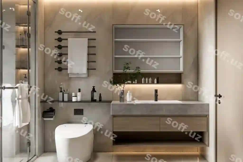 3D render zamonaviy hammom ichki dizayni | 3d rendering modern bathroom interior design