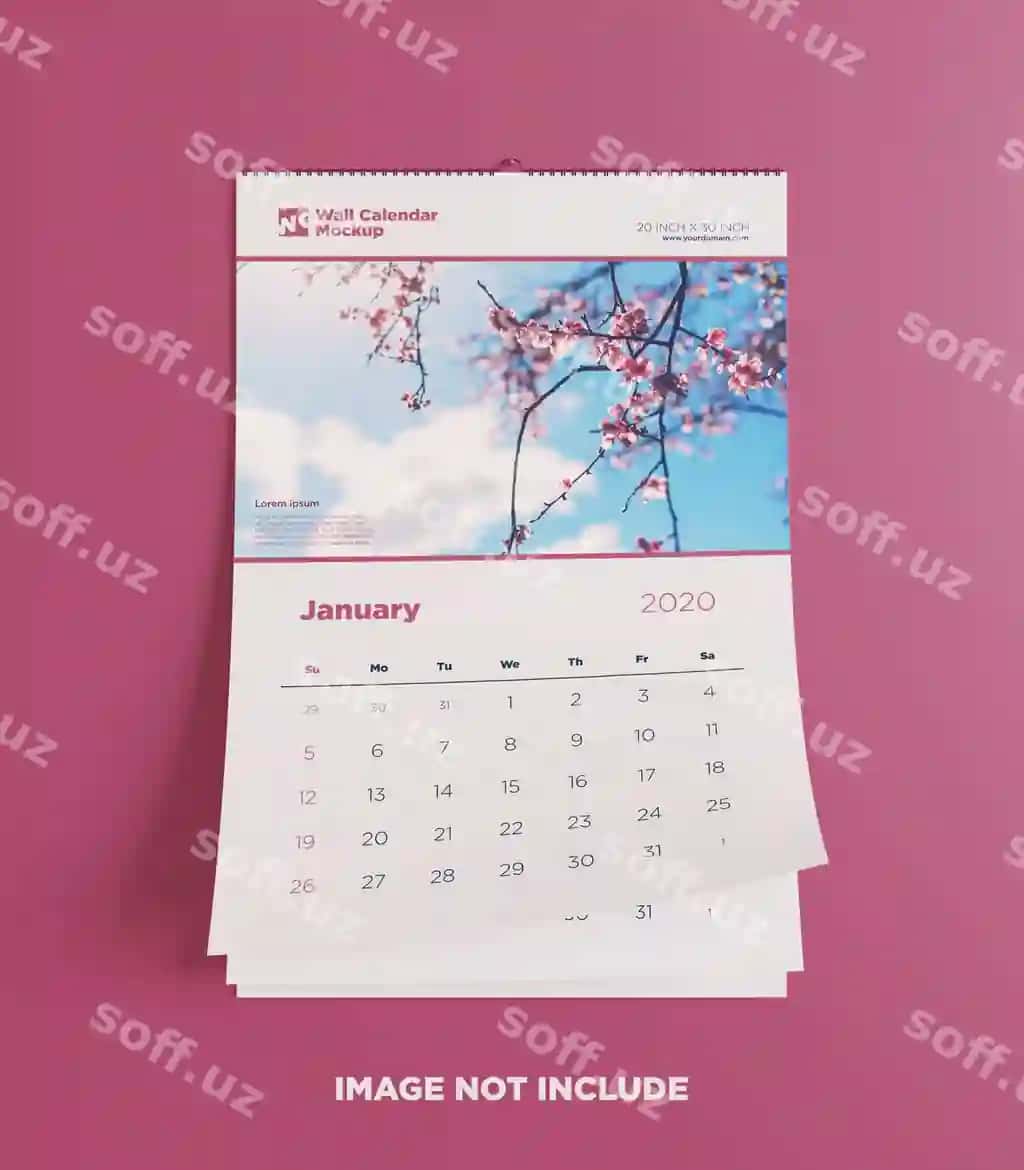 Devor takvim mockup front ko'rinishi | Wall calendar mockup front view