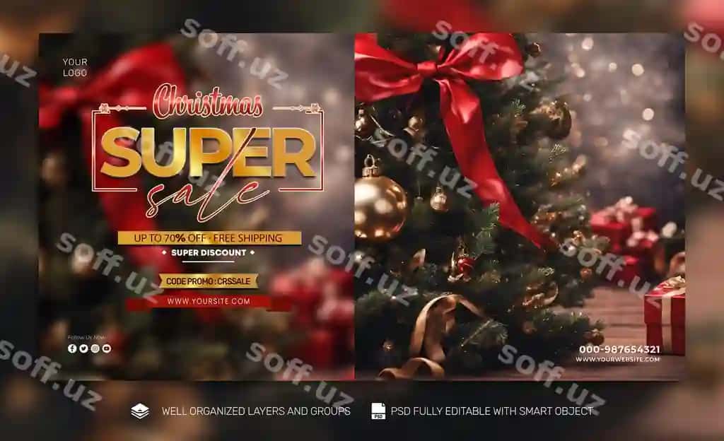 Psd bepul psd Yuldu baneri Yetti poster ijtimoiy tarmoqlar uchun shablon | Psd free psd christmas banner 7 poster social media tamplate