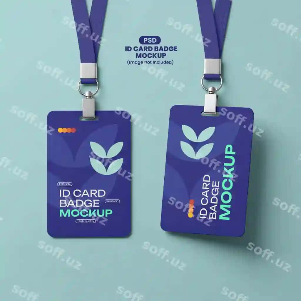 ID guvohnoma mockup lanyard bilan | Id card badge mockup with lanyard