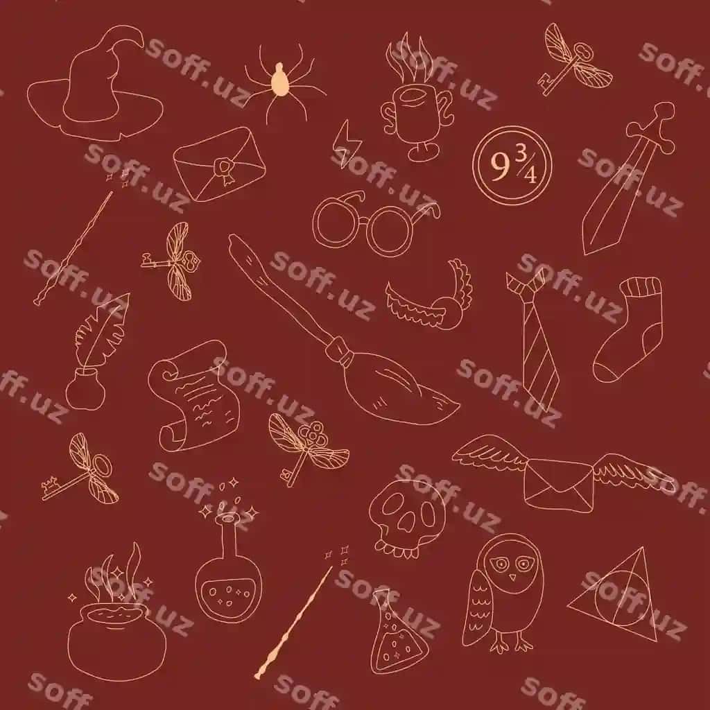 Qollanma doodle sehrli vektor fonda rangi qizil oltin | Hand drawn doodle magic vector background color red gold
