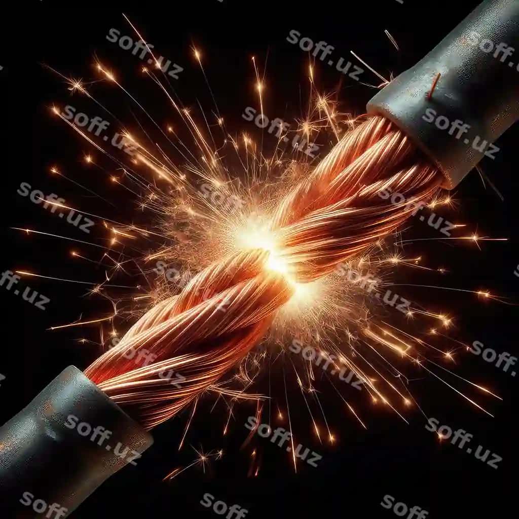 Elektr chirilishi ikki izolyatsiya langan mis tarmoqlari ajratilgan qora orqa fonda | Electrical spark two insulated copper wires isolated black background