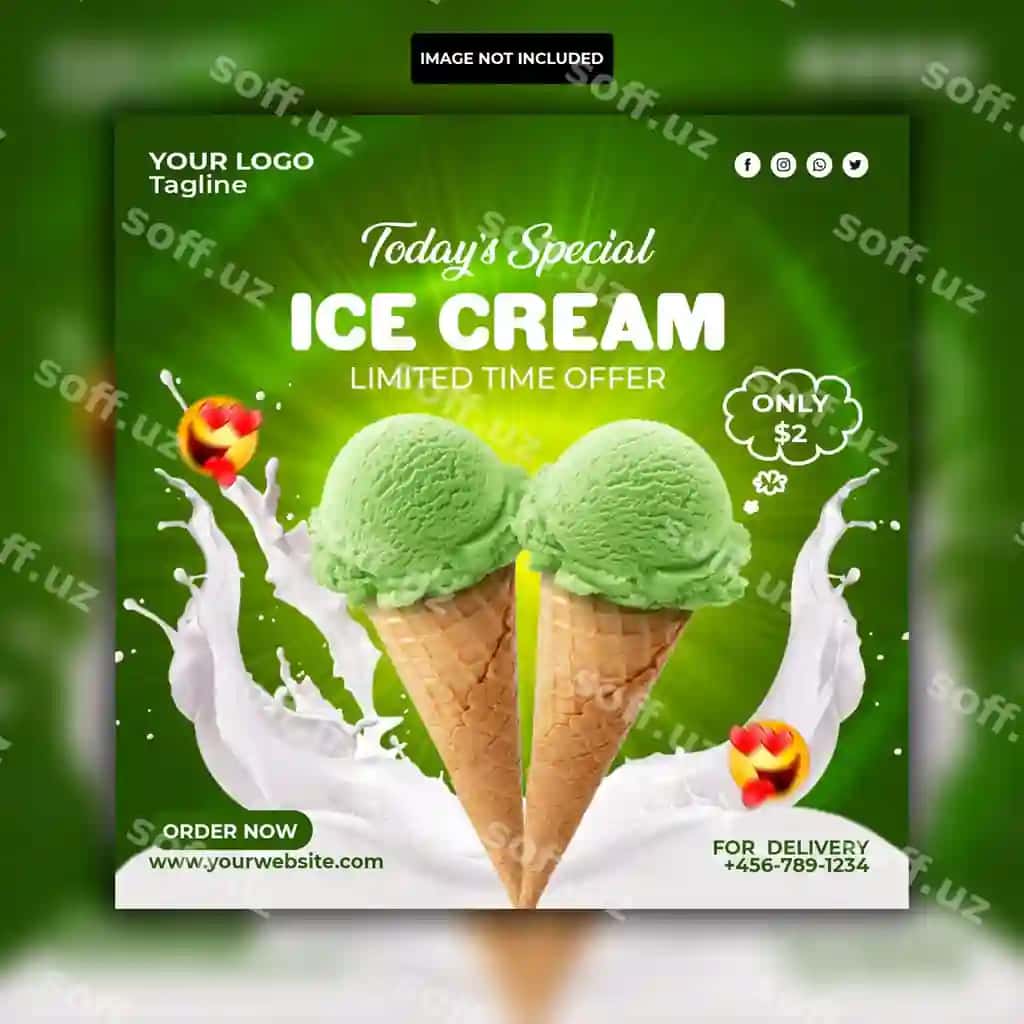 Maxsus mazali muz qatiq ijtimoiy tarmoqlar Instagram posti banner dizayni | Special delicious ice cream social media instagram post banner design