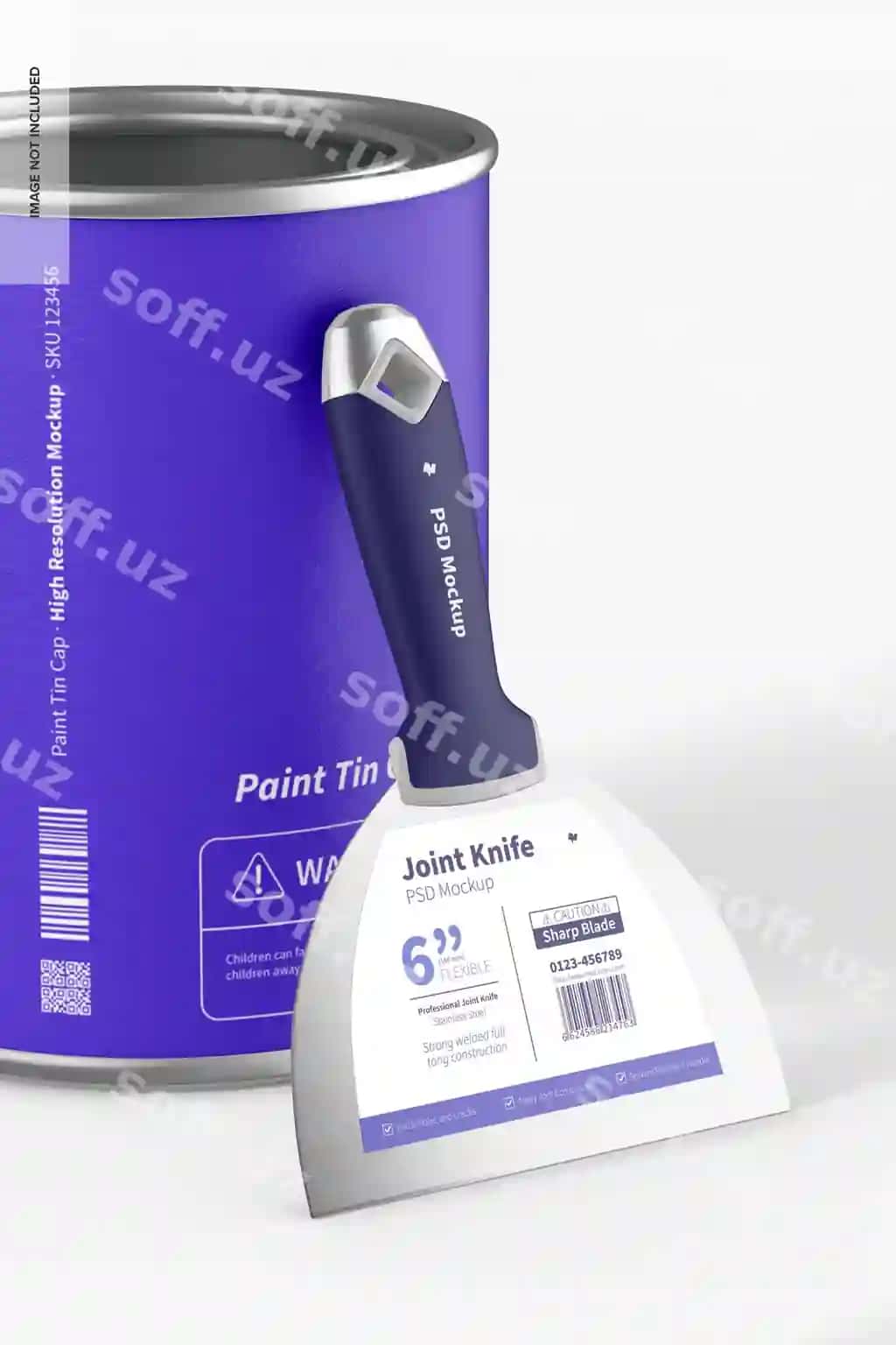 Join pichoqi boya bozoki namunasi | Joint knife with paint can mockup