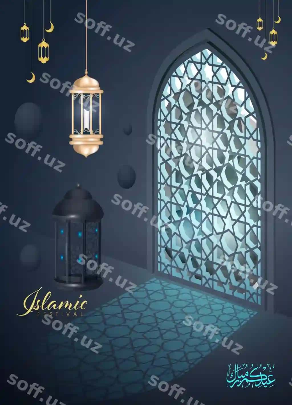 Hayit muborak baner go'zal Ramazon Kareem tabrik kartochkasi mandala bilan | Eid mubarak banner beautiful ramadan kareem greeting card with mandala