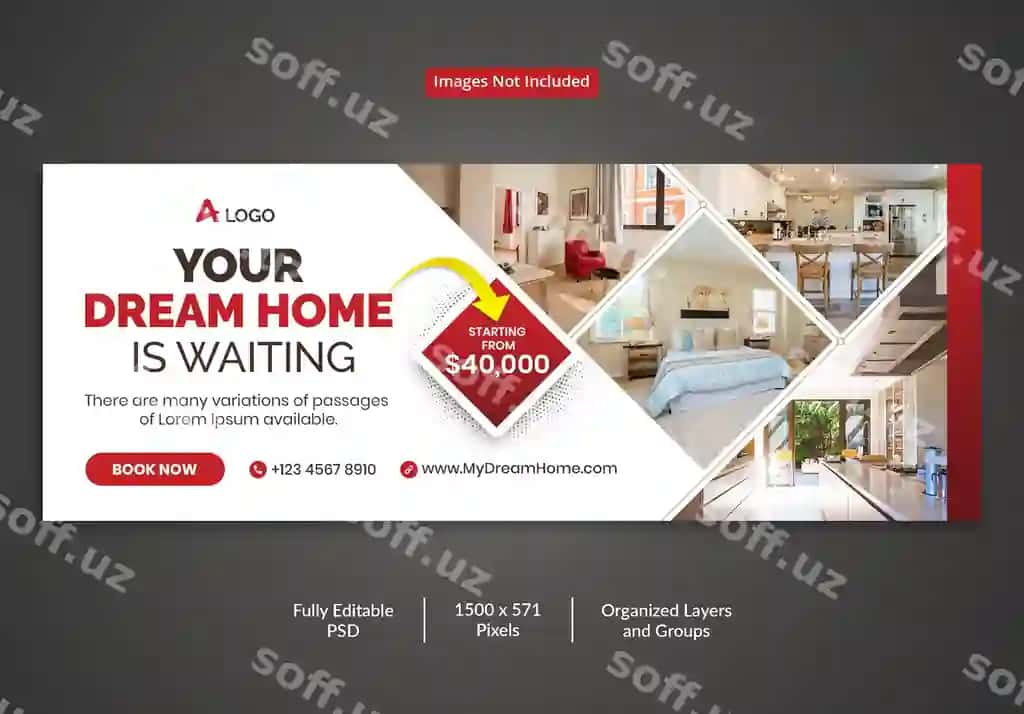 Orqali uy sotish ko'chmana mulk Facebook vaqt o'tishi uchun qoplama shabloni | Dream home sale real estate facebook timeline cover template