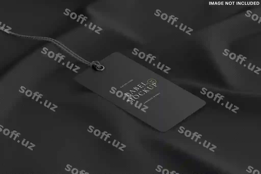 Yorliq belgisi model sahna qora mato | Label tag mockup scene dark textile
