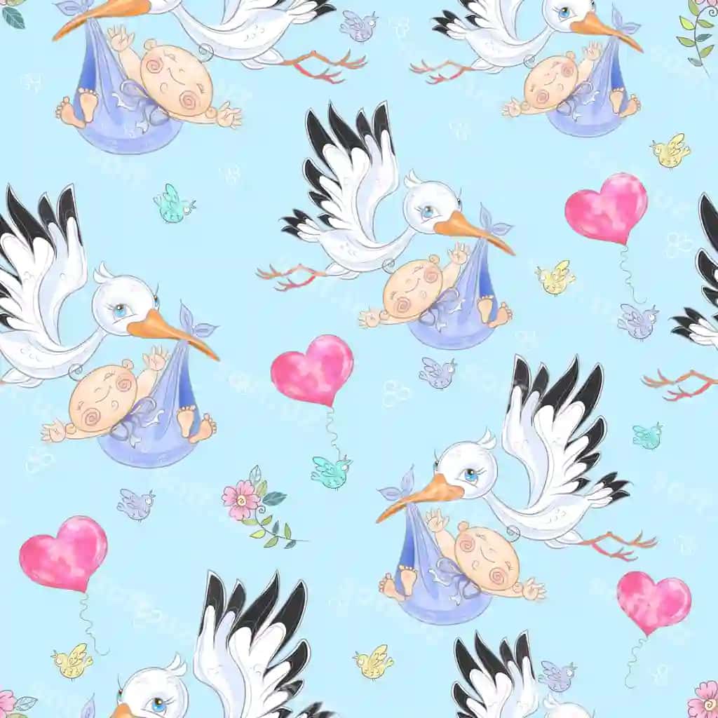 Tekis orqa fonda bolalar oglu tug'ilish buzmunchasi bilan bolalar oglu | Seamless background baby boy birth stork with baby boy