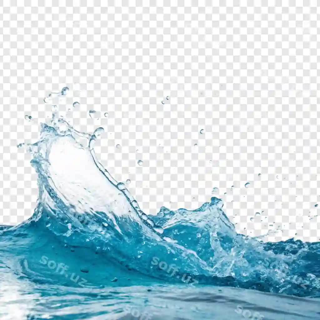 Ko'k suv sovuq dam'alari ajraltirilgan shaffof fonda aqua shox | Blue water splash drops isolated transparent background aqua crown