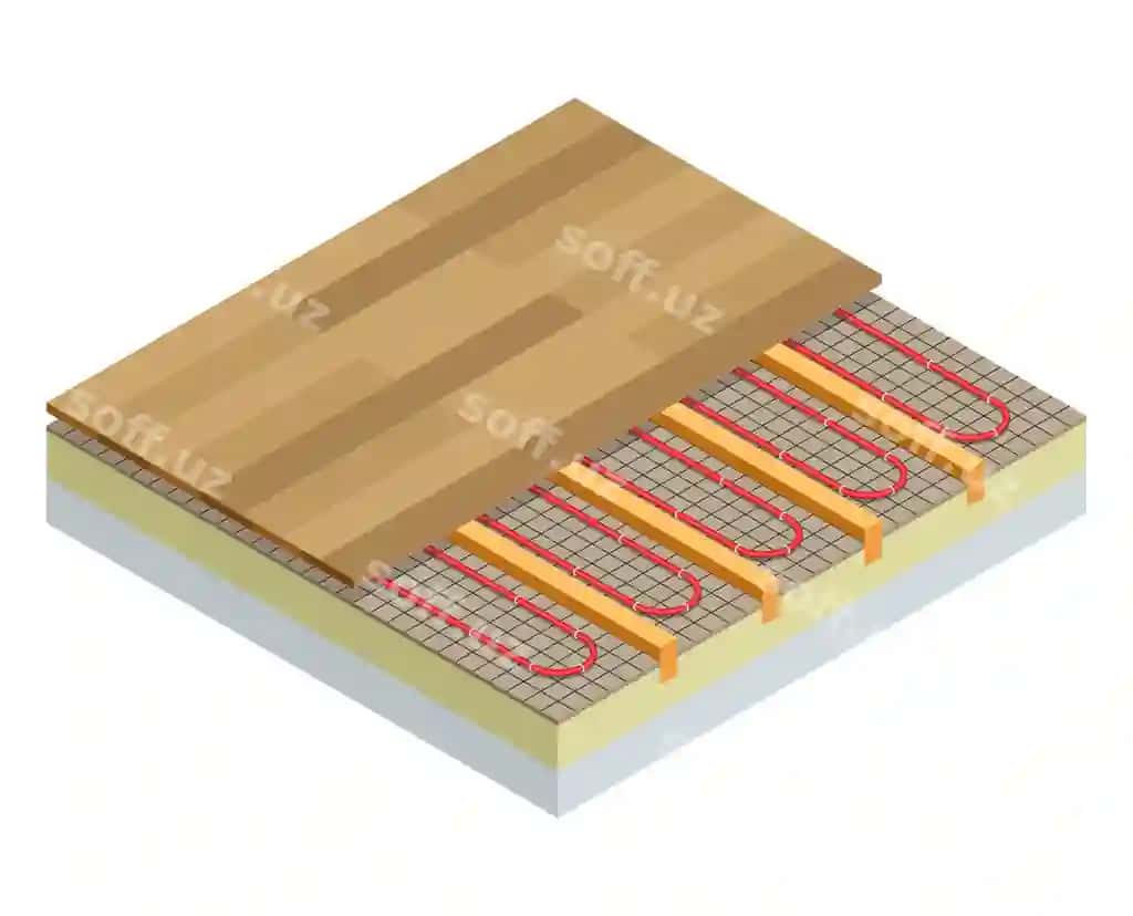 Izometric qatlam infrarq pol isitish tizimi laminat pol konsepsiyasi | Isometric layers infrared floor heating system laminate floor concept