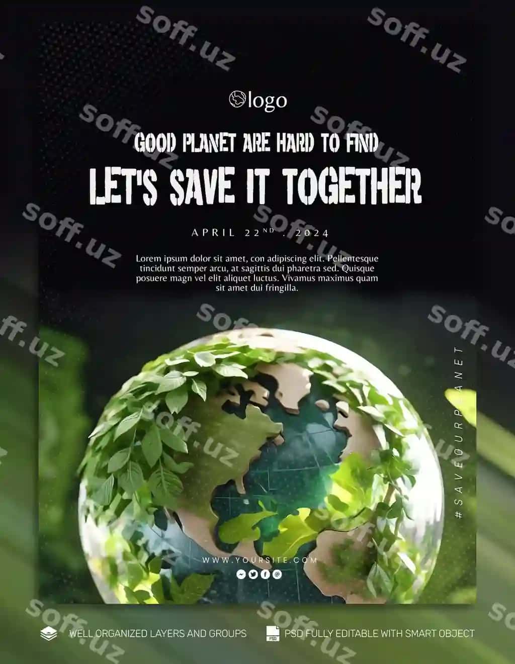 Psd shablon poster flyer Yer kuni ijtimoiy tarmoqlar posti | Psd template poster flyer earth day social media post