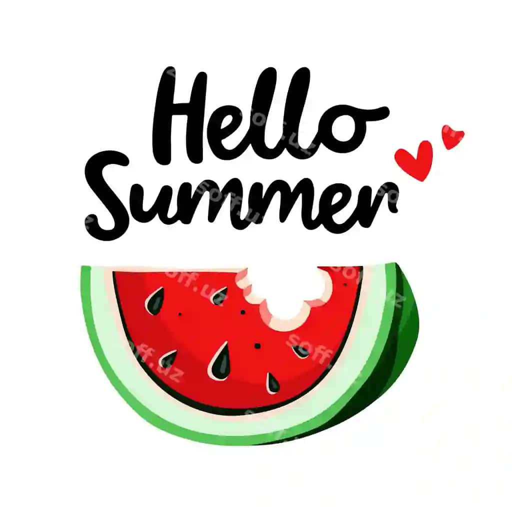 Salom yoz harflar yozuvi tarvuz vektor illustratsiyasi | Hello summer lettering watermelon vector illustration