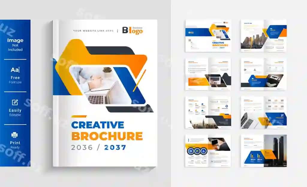 Kompaniya profili broshyurasi uchun shablon tashkiloti dizayni, sariq rang shakli | Company profile brochure template layout design yellow color shape