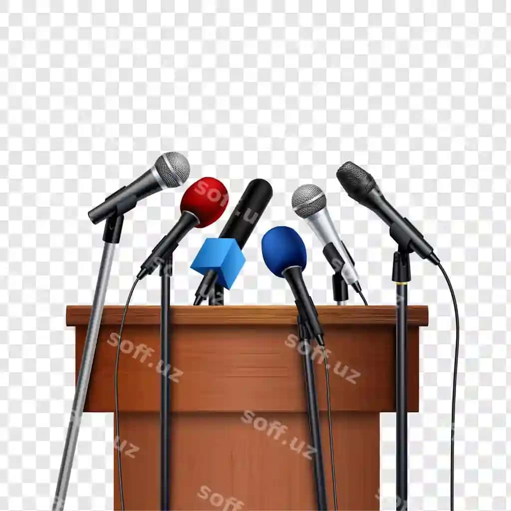 Mikrofonlar podium matbuot anjumani izolyatsiya qilingan shaffof fon | Microphones podium press conference isolated transparent background
