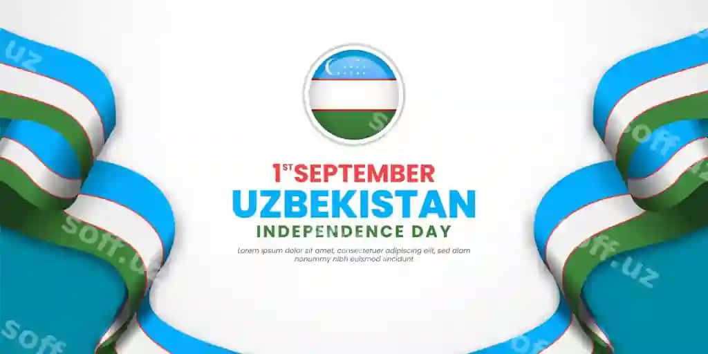 1-sentyabr O'zbekiston mustaqillik kuni bayroqlar hilpiraydi | Uzbekistan independence day 1 september with waving flags copy space