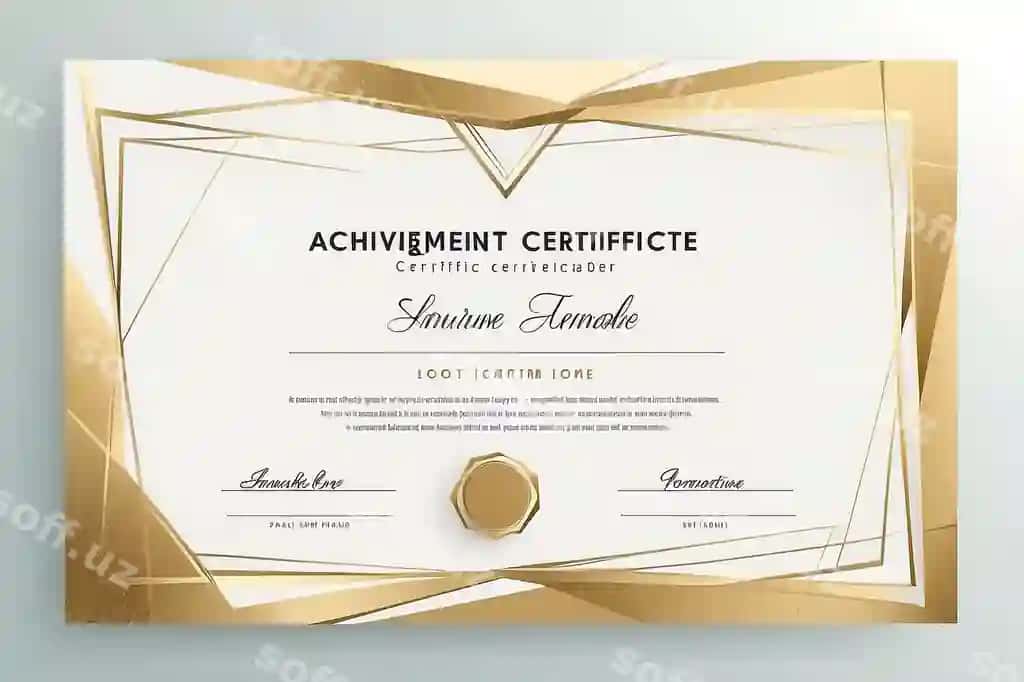 Yashil oltin geometric effektli muvaffaqiyat sertifikati shabloni vektor bo'sh dizayn | Green gold geometric effect achievement certificate template vector blank design