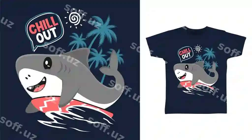 Chiroyli surf soqli karikatura futbolka san'at dizayni | Cute surf jaw cartoon tshirt art design