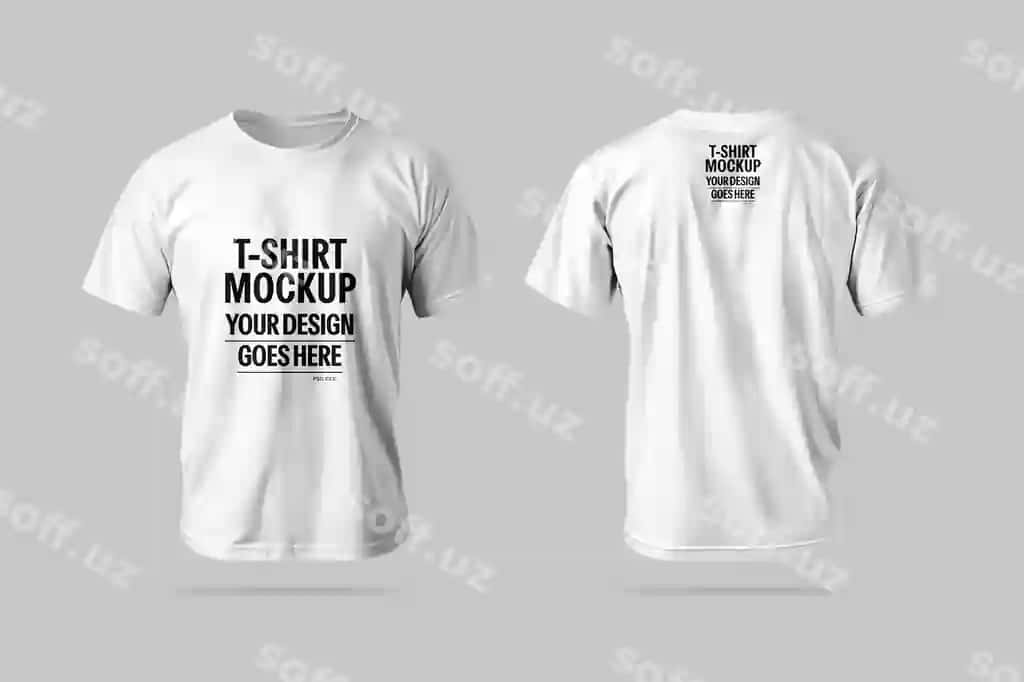 Oq futbolka namunasi old va orqa ko'rinishi kiyim dizayni | White tshirt mockup front back view apparel design