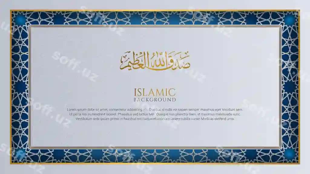 Oq ko'k hasharot islamiy dekorativ naqsh ramkasi | White blue luxury islamic decorative ornament frame