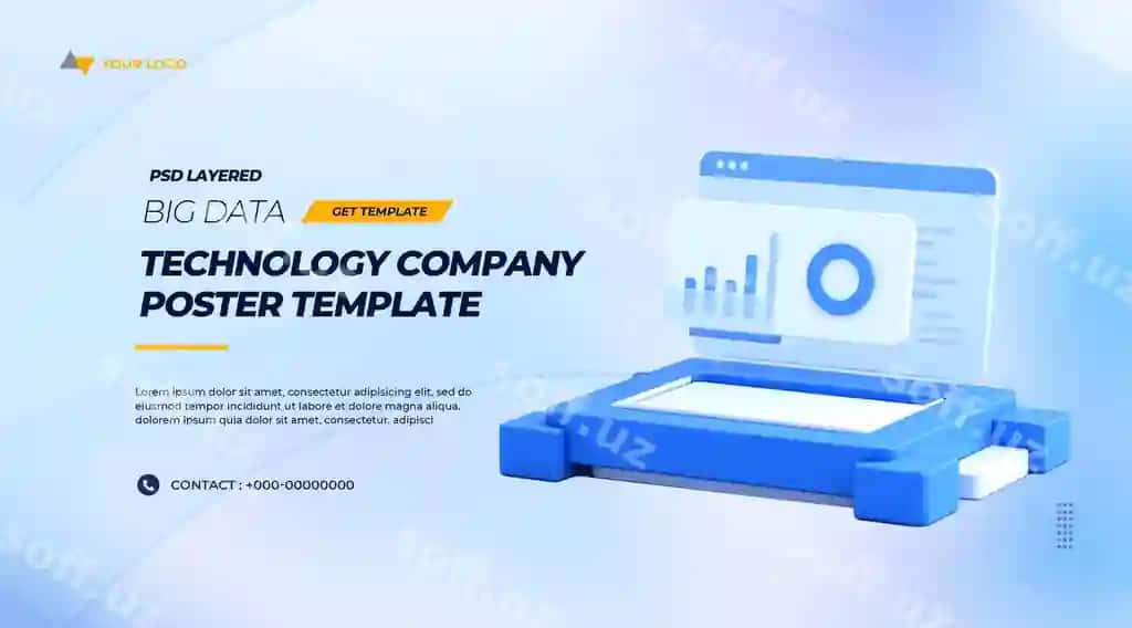 Katta ma'lumotlar texnologiya kompaniyasi poster shabloni PSD | Big data technology company poster template psd