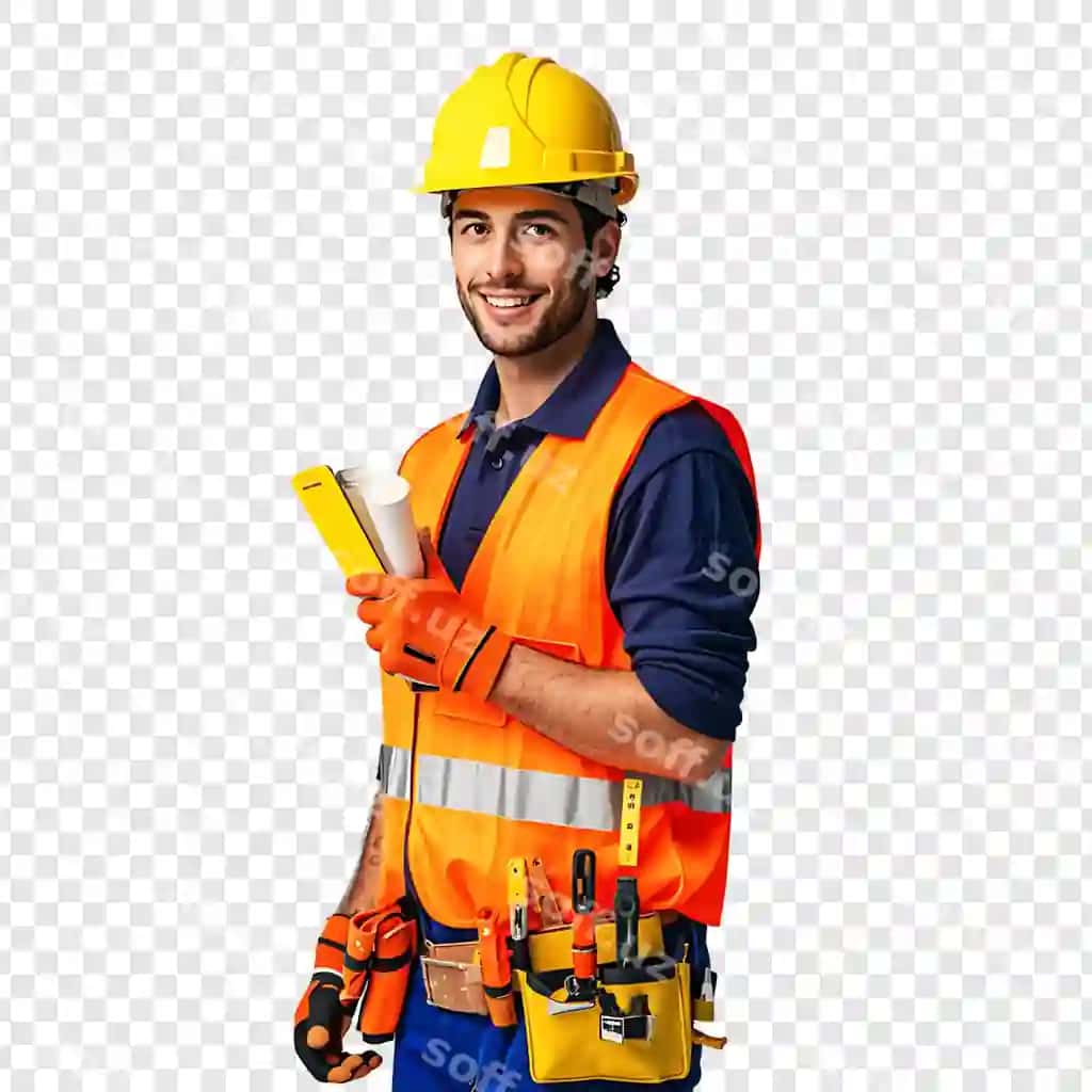 Qurilish ishchisi ajralgan shaffof fonda | Construction worker isolated transparent background