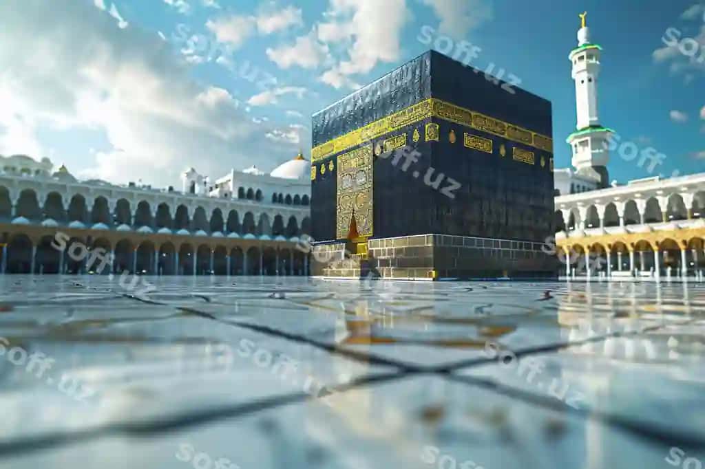 Islomiy Qobaa rasmasi musulmonlar atrofida generativ sun'iy intellekt yordamida yaratilgan | Islamic kaba illustration surrounded by muslims created with generative ai