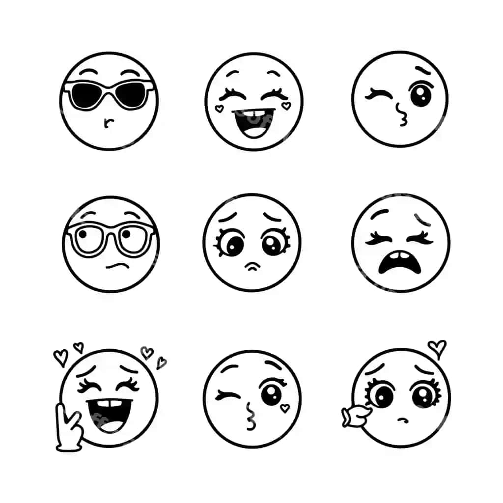 Doodle emoji yuz ikonlar to'plami qo'l bilan chizilgan sketsa | Doodle emoji face icon set hand drawn sketch