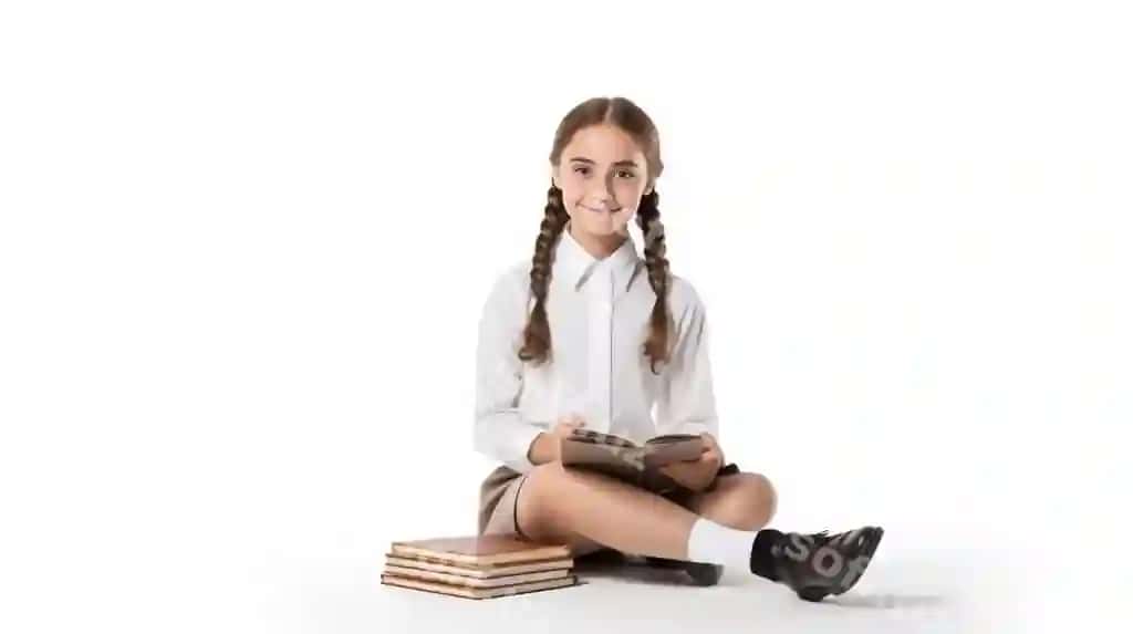 Maktab qiz bola kitob sumkasi bilan ajraltirilgan oq fonda Generativ AI texnologiyasi yordamida yaratilgan | Schoolgirl with book backpack isolated white background created with generative ai technology
